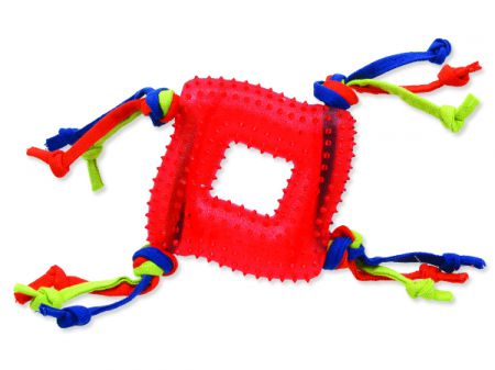 Hračka DOG FANTASY čtverec s provázky gumový červený 20 cm