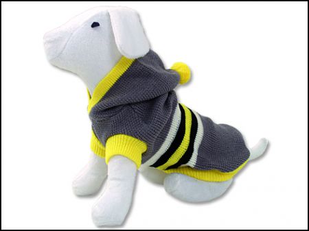 Svetr DOG FANTASY s kapucí a proužky šedý XL