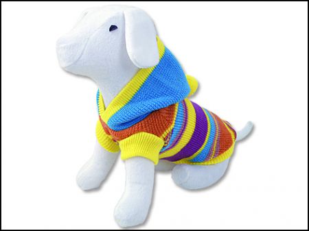 Svetr DOG FANTASY s modrou kapucí a proužky XL