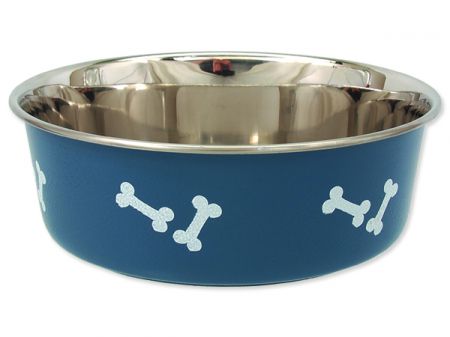 Miska DOG FANTASY nerezová s gumovým spodkem modrá - kost 20 cm - 1,75l