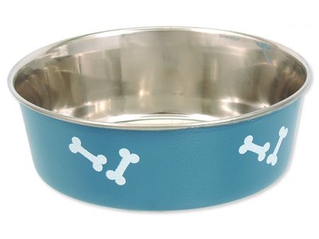Miska DOG FANTASY nerezová s gumovým spodkem modrá - kost 13 cm - 0,35l