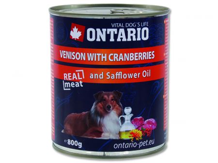 Konzerva ONTARIO Dog Venison, Cranberries and Safflower Oil - 800g