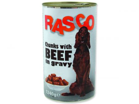 Konzerva RASCO Dog hovězí kousky ve šťávě - 1240g
