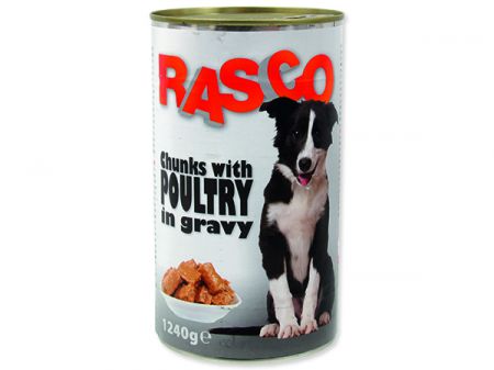 Konzerva RASCO Dog drůbeží kousky ve šťávě - 1240g
