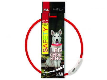 Obojek DOG FANTASY LED nylonový červený M-L