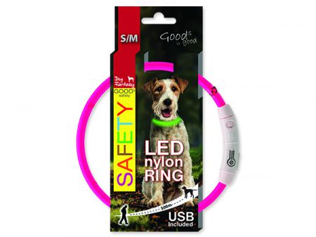 Obojek DOG FANTASY LED nylonový růžový S-M