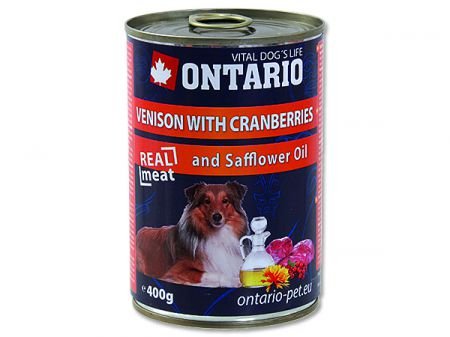 Konzerva ONTARIO Dog Venison, Cranberries and Safflower Oil - 400g