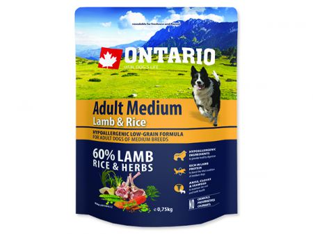 ONTARIO Dog Adult Medium Lamb & Rice - 0,75kg