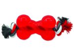 Hračka DOG FANTASY Strong kost gumová s provazem červená 13,9 cm