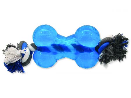 Hračka DOG FANTASY Strong kost gumová s provazem modrá 13,9 cm
