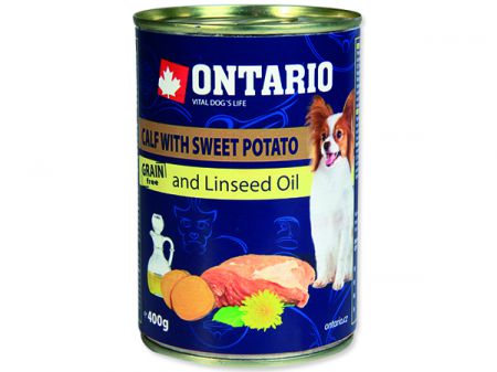 Konzerva ONTARIO Dog Mini Calf, Sweetpotato, Dandelion and Linseed Oil - 400g